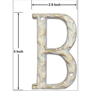 House Letter B Cast Iron Hammered Metal 5 Inch Gold White Address Sign